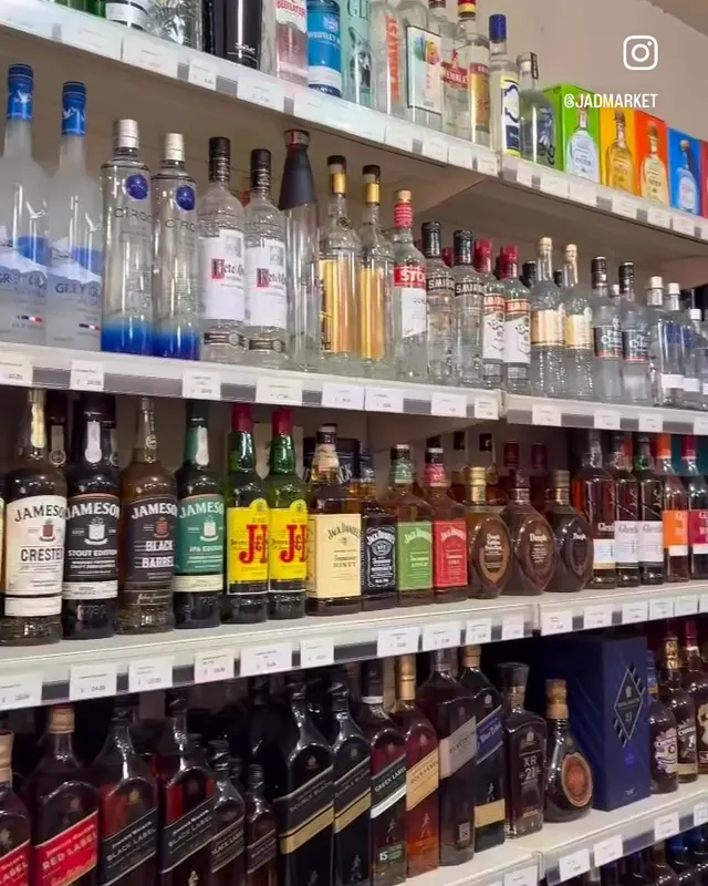 Shelves of spirits and wine bottles